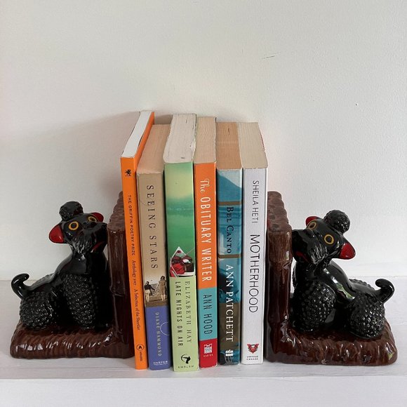 Vintage Black Poodle Bookends 1950's - MCM Kitsch High Gloss Poodles - Picture 11 of 14
